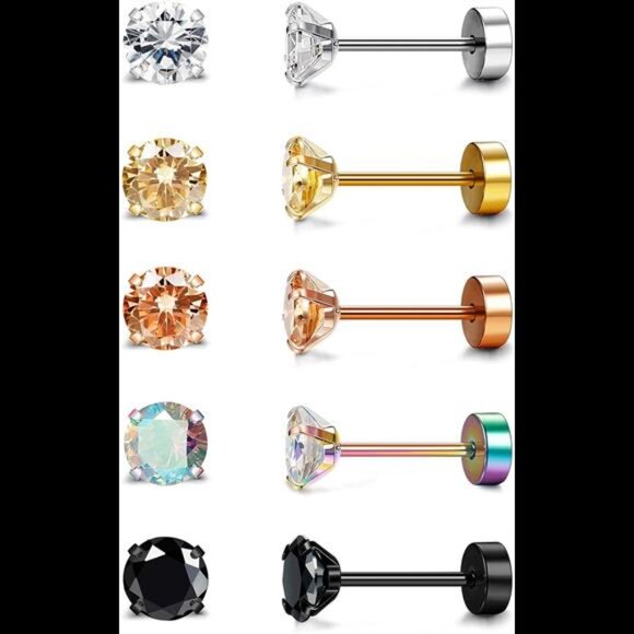 20G Hypoallergenic Flat Back Earrings for Women Men Surgical Steel Stud Earrings - Picture 1 of 7